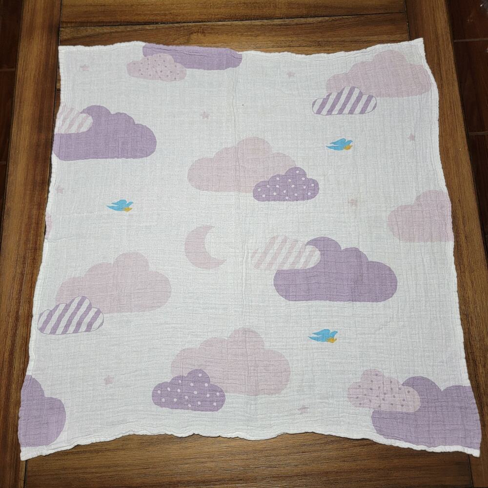 Baby Dove Purple Clouds Muslin Swaddle Security Blanket 27" X 29"